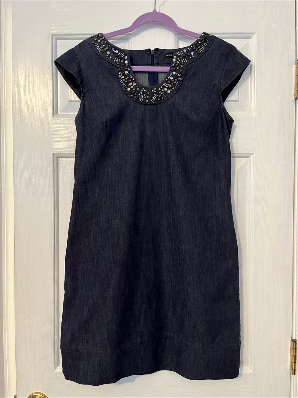 Sandra Darren Beaded Dark Blue Denim Mini Dress